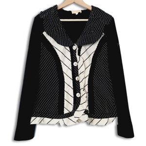 CRISCA Polka Dot Ruffle Trim Blazer Jacket in Black & White